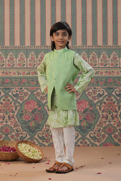 Boy Muslin printed Jacket Set - Green