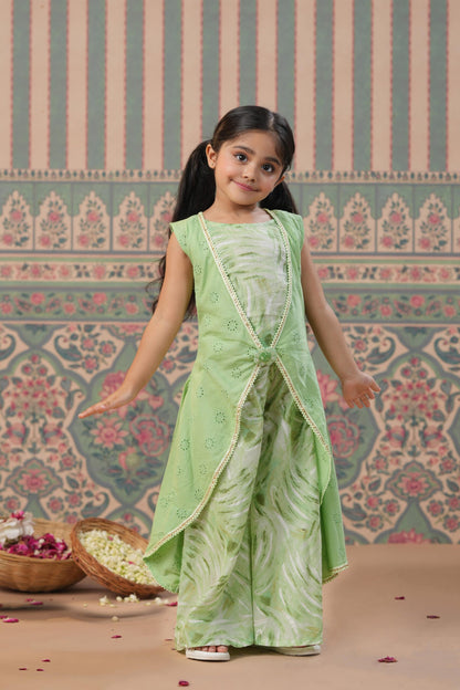 Girl Muslin Print and Schiffli 3Pc Set-Green