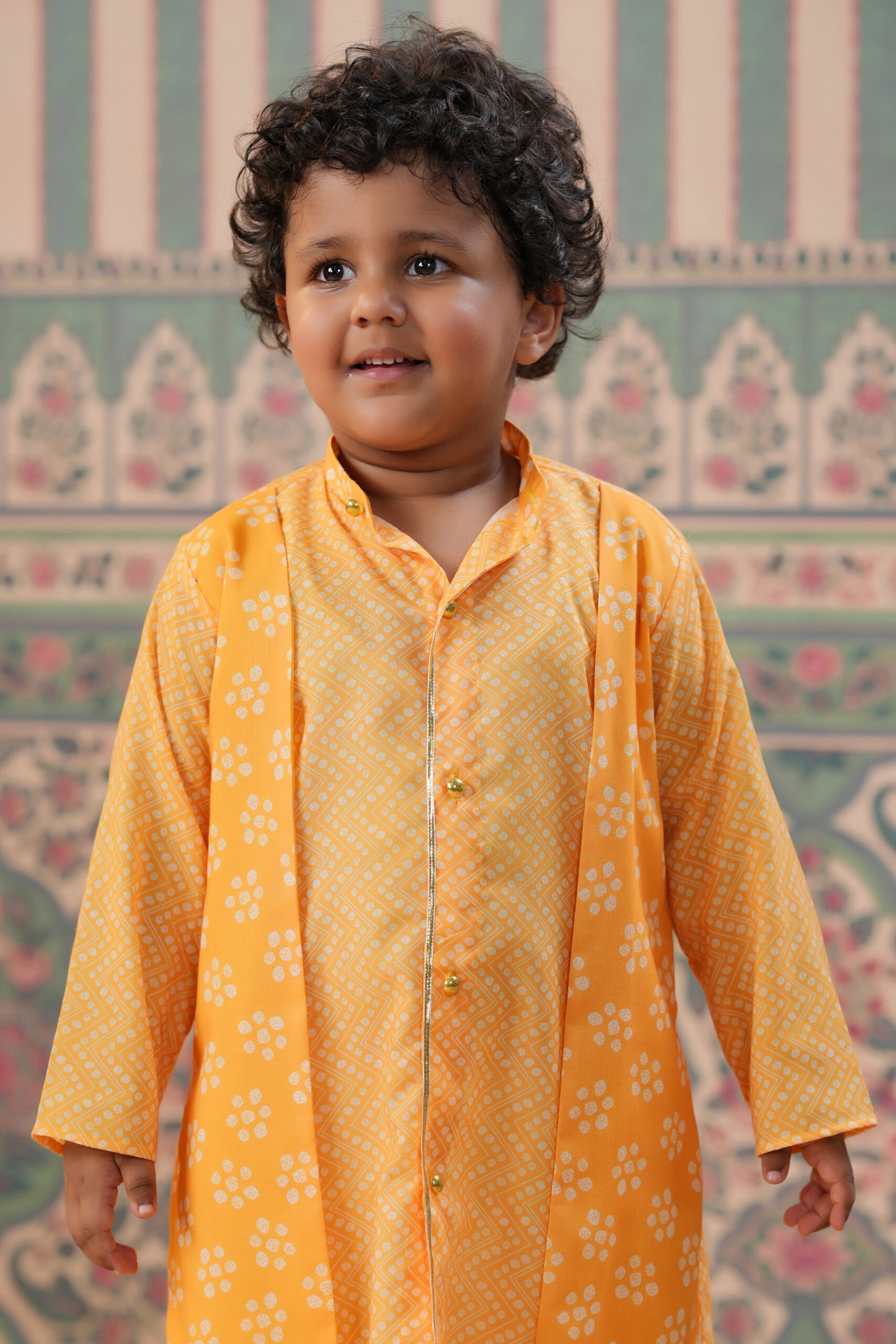 Boy Bandhani print kurta Set - Yellow