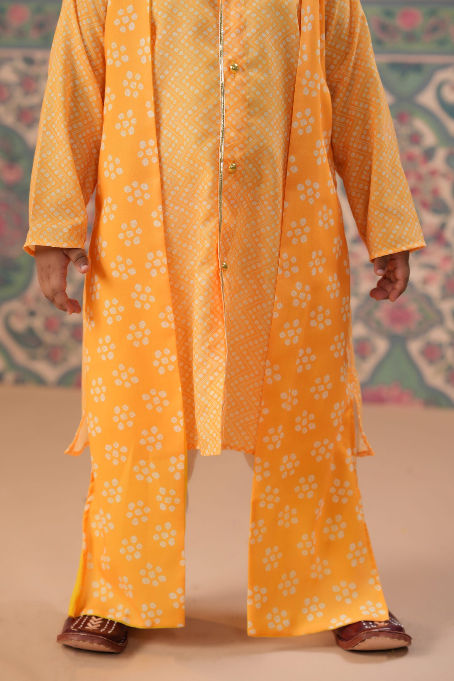 Boy Bandhani print kurta Set - Yellow