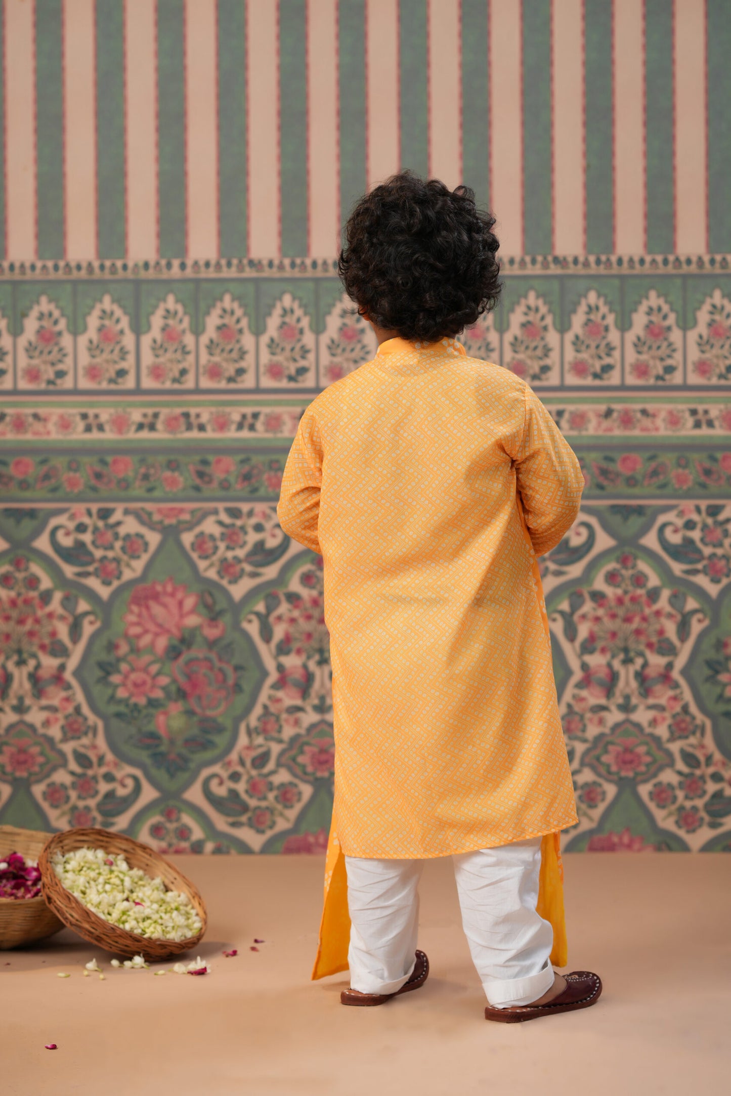 Boy Bandhani print kurta Set - Yellow