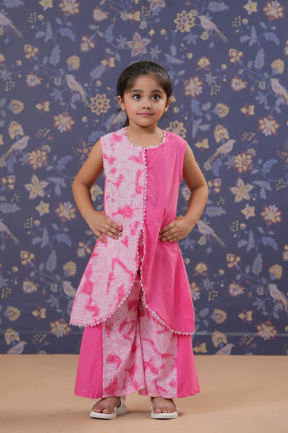 Girls Schiffli Kurta Sharara Set-Pink