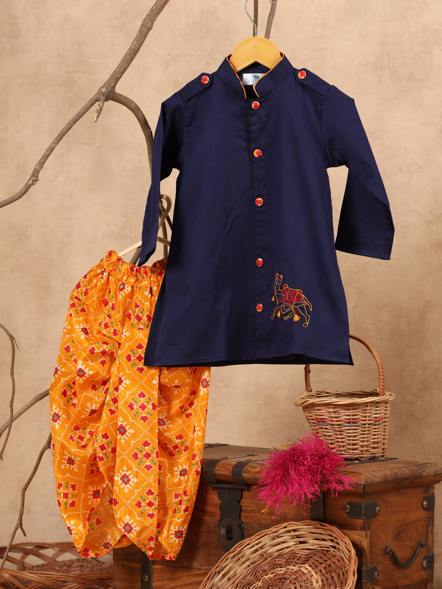 Front Button Sherwani And Dhoti Set For Lil Ones