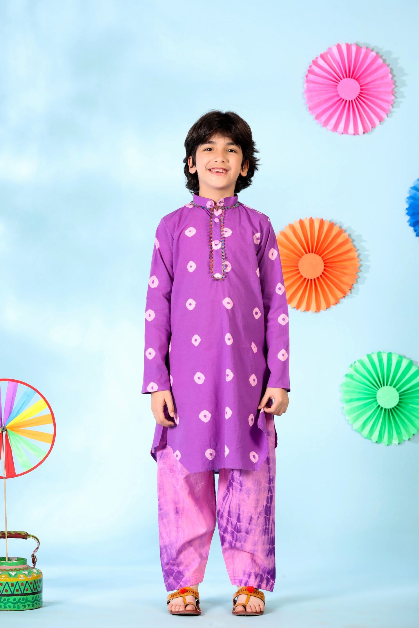 Boy Shibori kurta Set-Purple