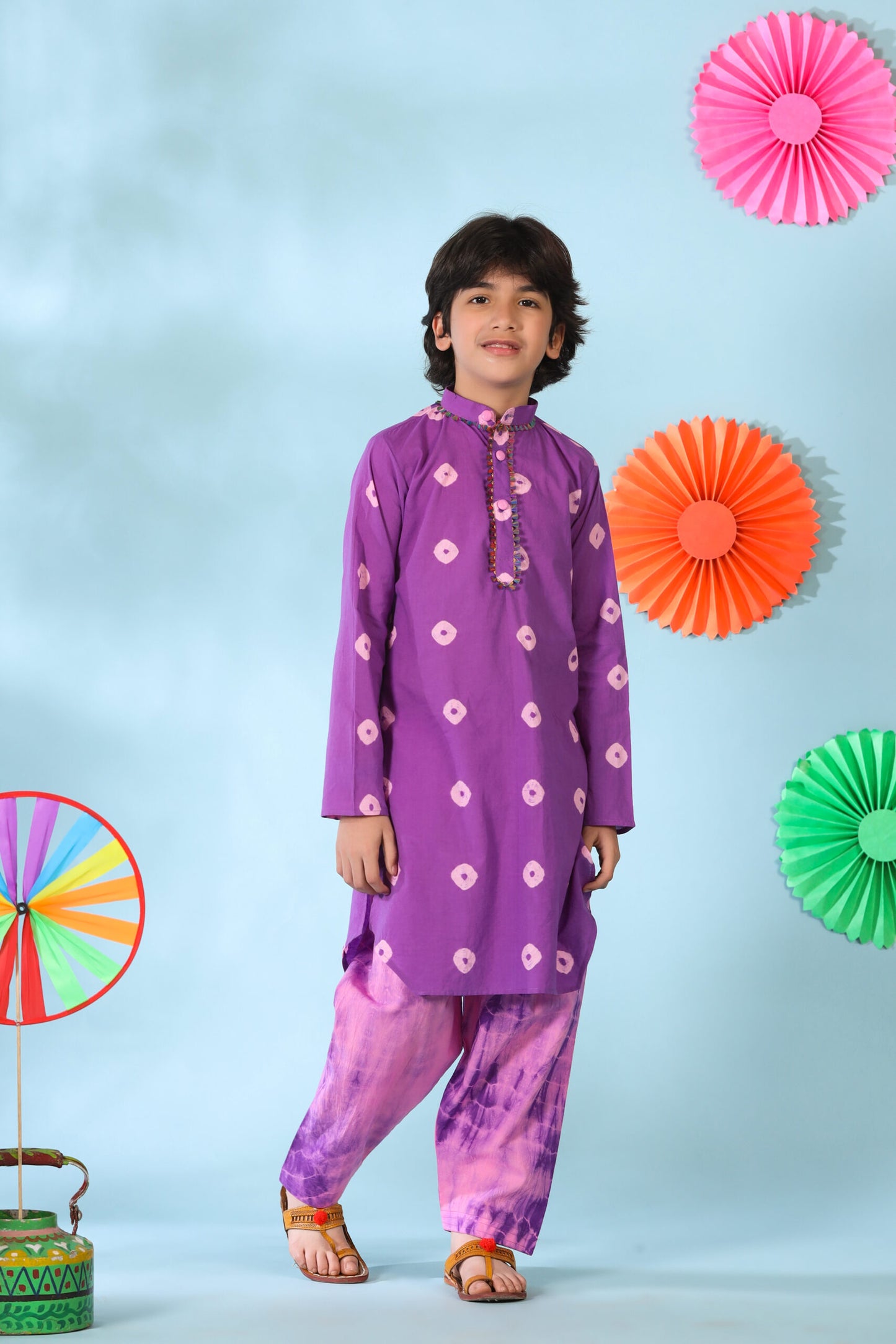 Boy Shibori kurta Set-Purple