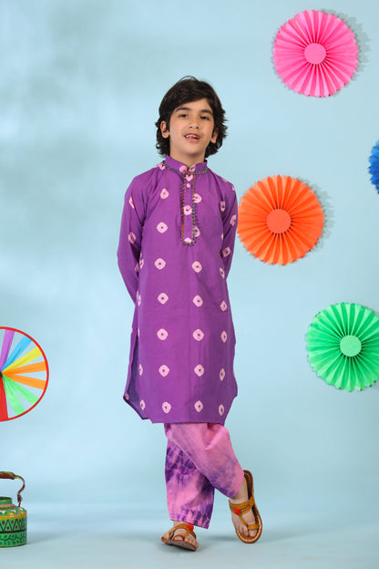 Boy Shibori kurta Set-Purple