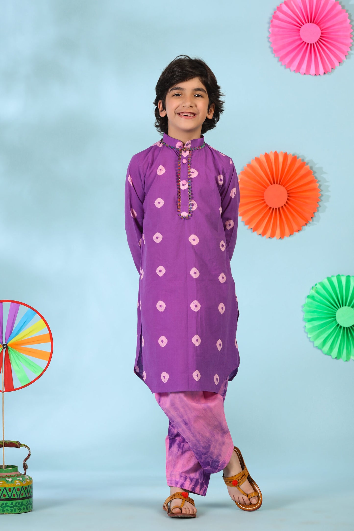 Boy Shibori kurta Set-Purple