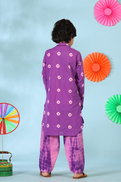 Boy Shibori kurta Set-Purple