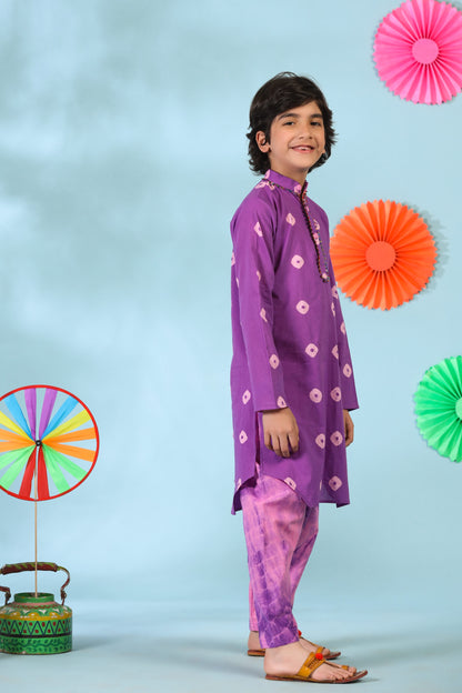 Boy Shibori kurta Set-Purple