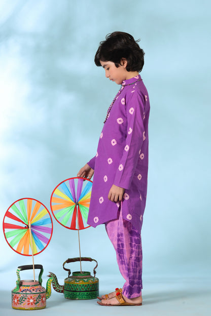 Boy Shibori kurta Set-Purple