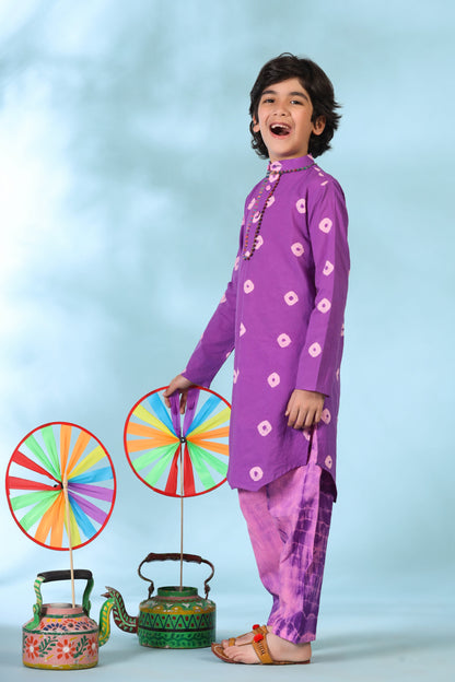 Boy Shibori kurta Set-Purple