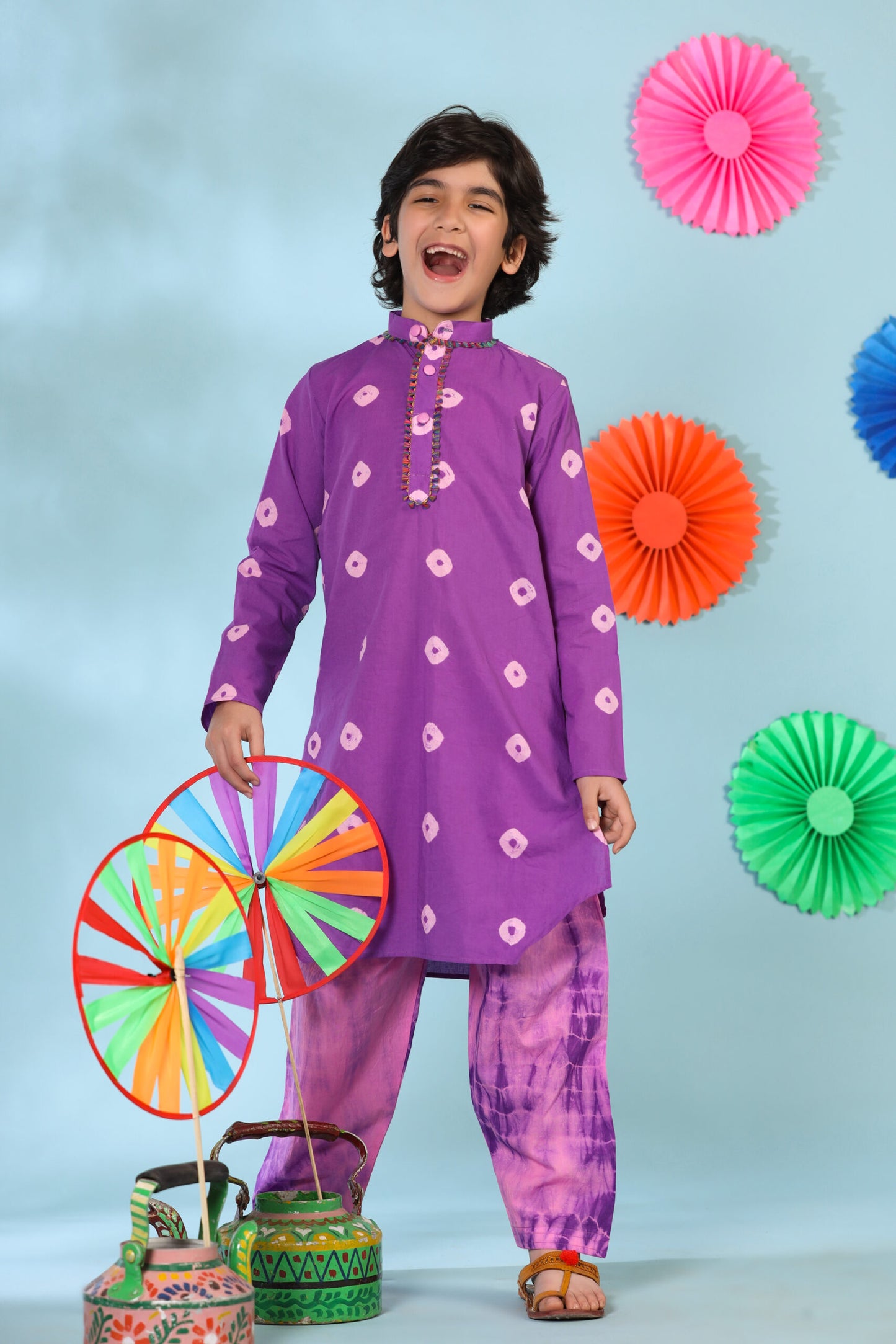 Boy Shibori kurta Set-Purple