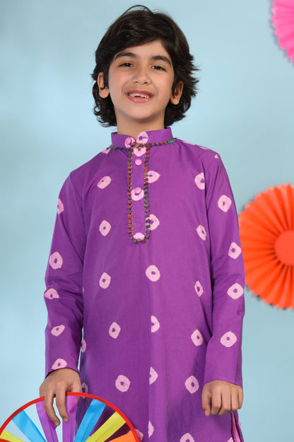 Boy Shibori kurta Set-Purple