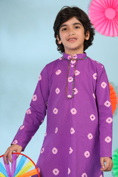 Boy Shibori kurta Set-Purple