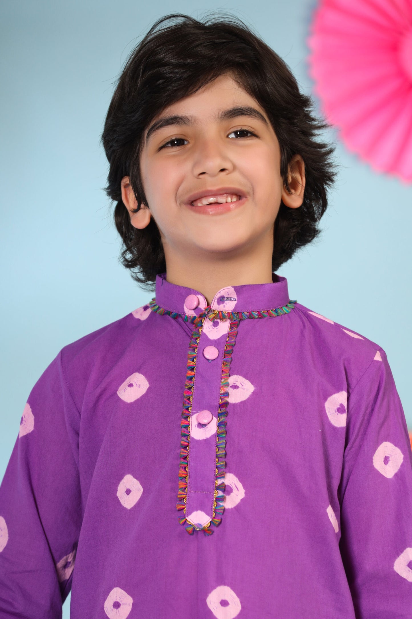 Boy Shibori kurta Set-Purple