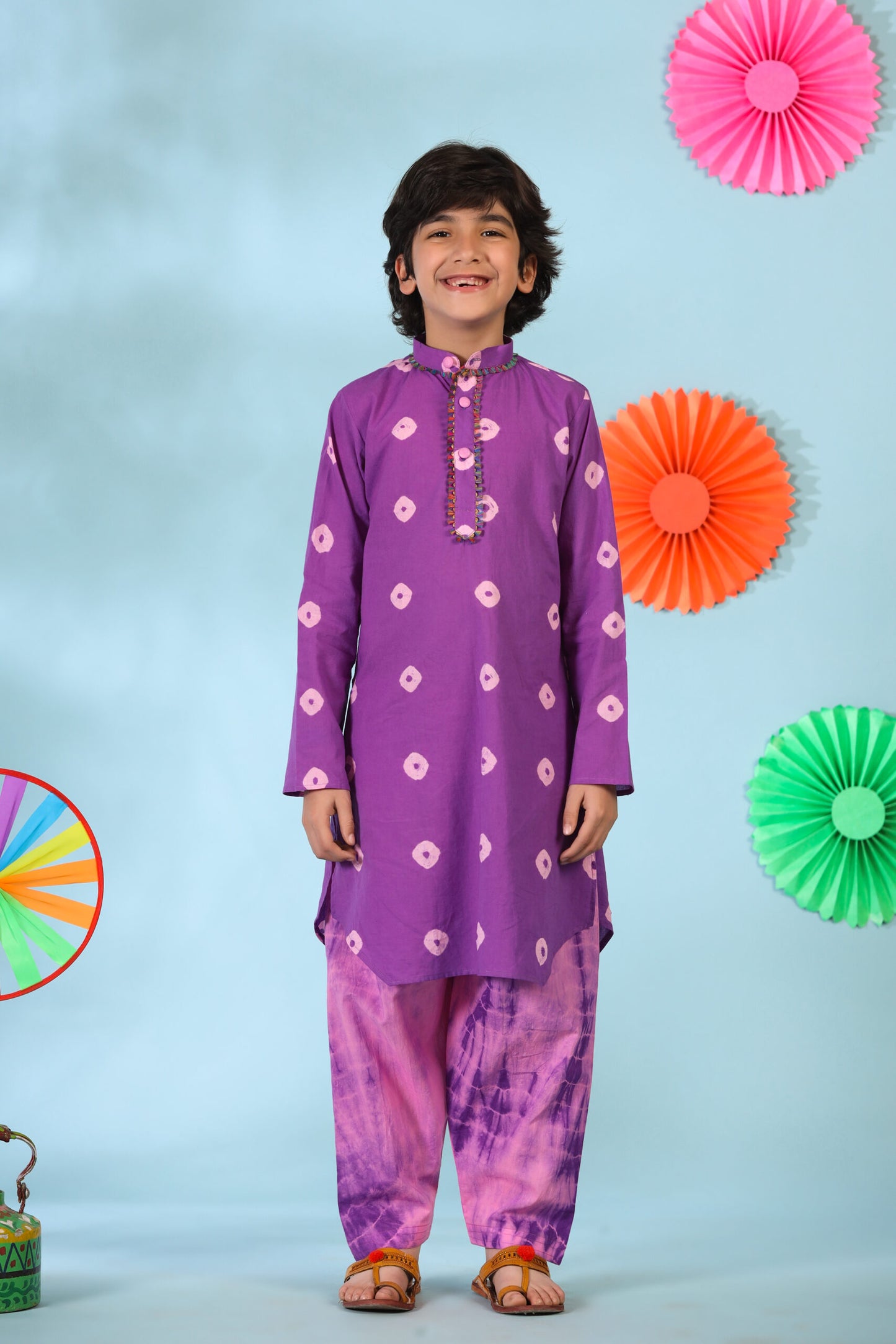 Boy Shibori kurta Set-Purple