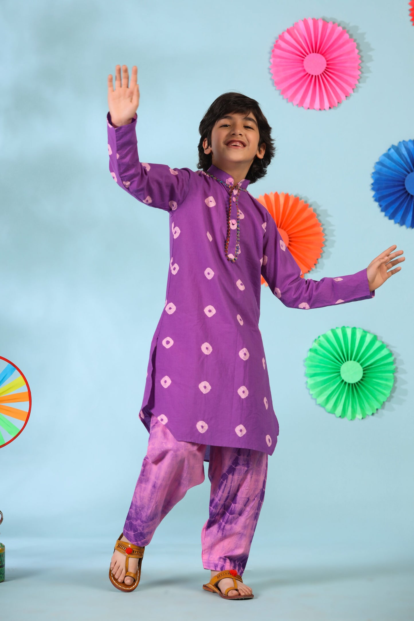 Boy Shibori kurta Set-Purple