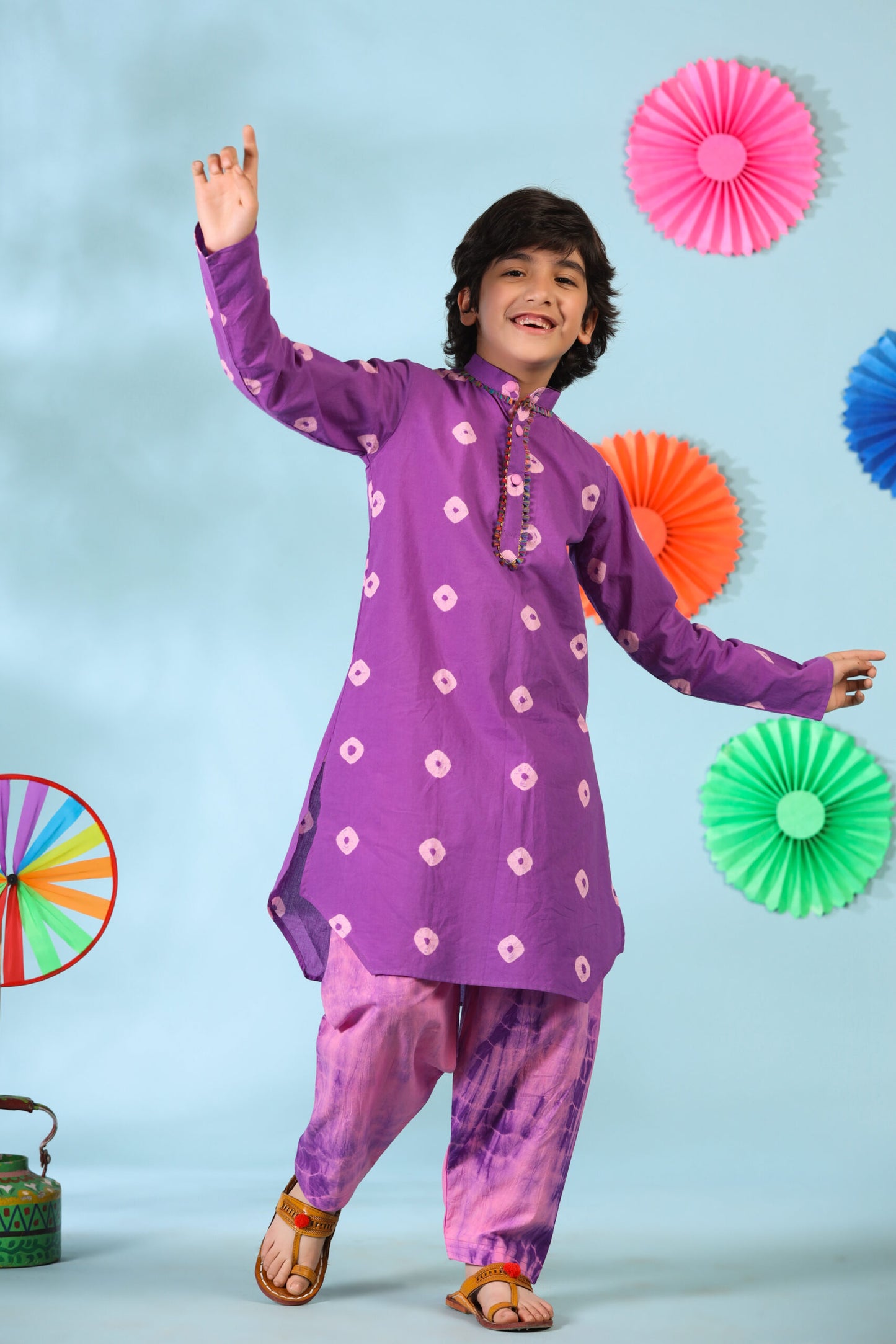 Boy Shibori kurta Set-Purple