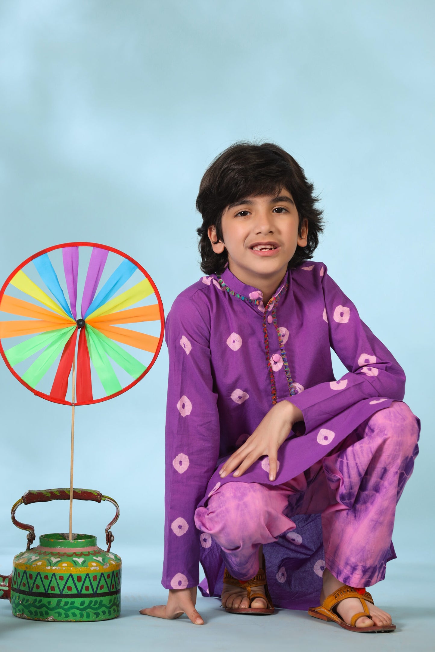 Boy Shibori kurta Set-Purple