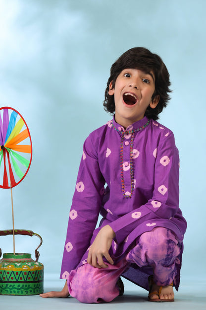 Boy Shibori kurta Set-Purple