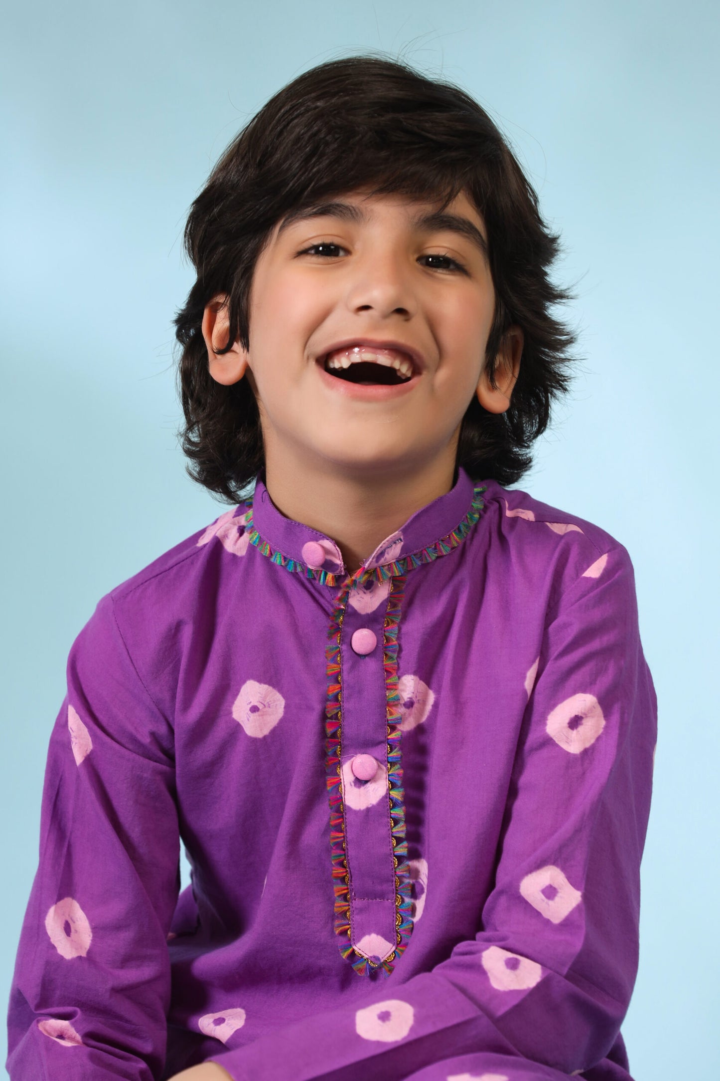 Boy Shibori kurta Set-Purple