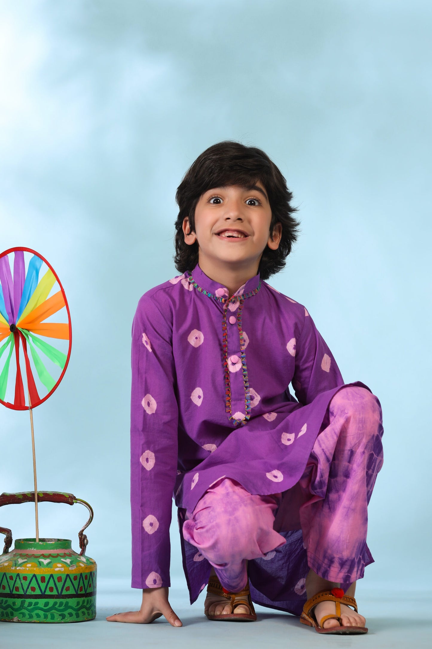 Boy Shibori kurta Set-Purple