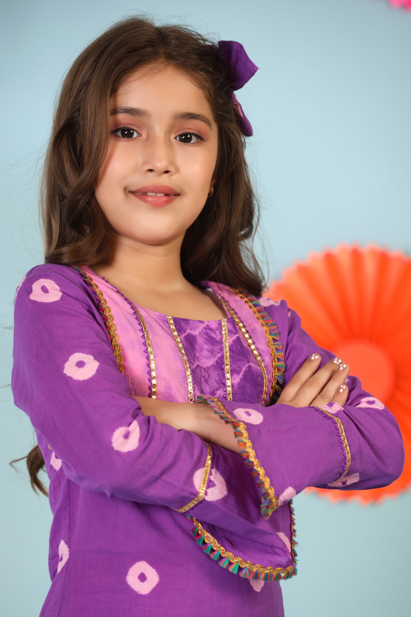 Girl Shibori Kurta Set-Purple