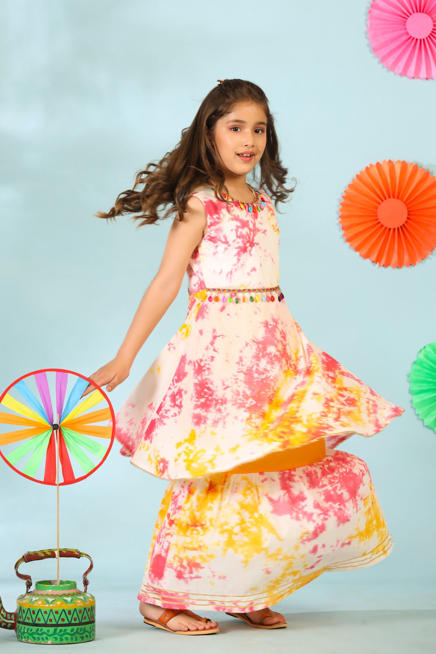 Girl Colurful Tie and Dye Palzzo Set - Multi