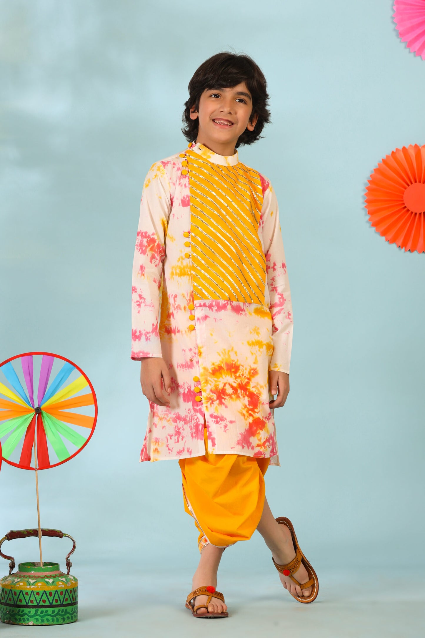 Boy Colurful Dye Kurta Dhoti Set - Multi