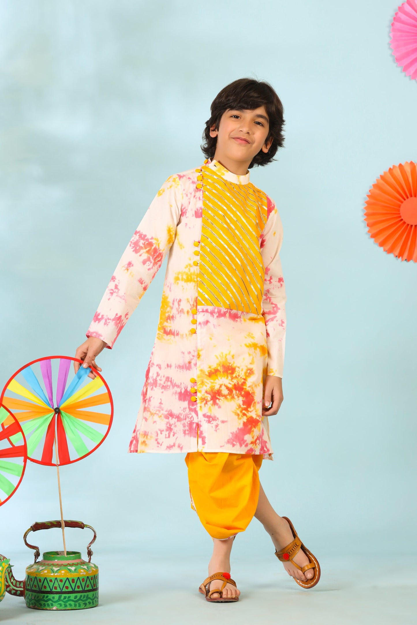 Boy Colurful Dye Kurta Dhoti Set - Multi