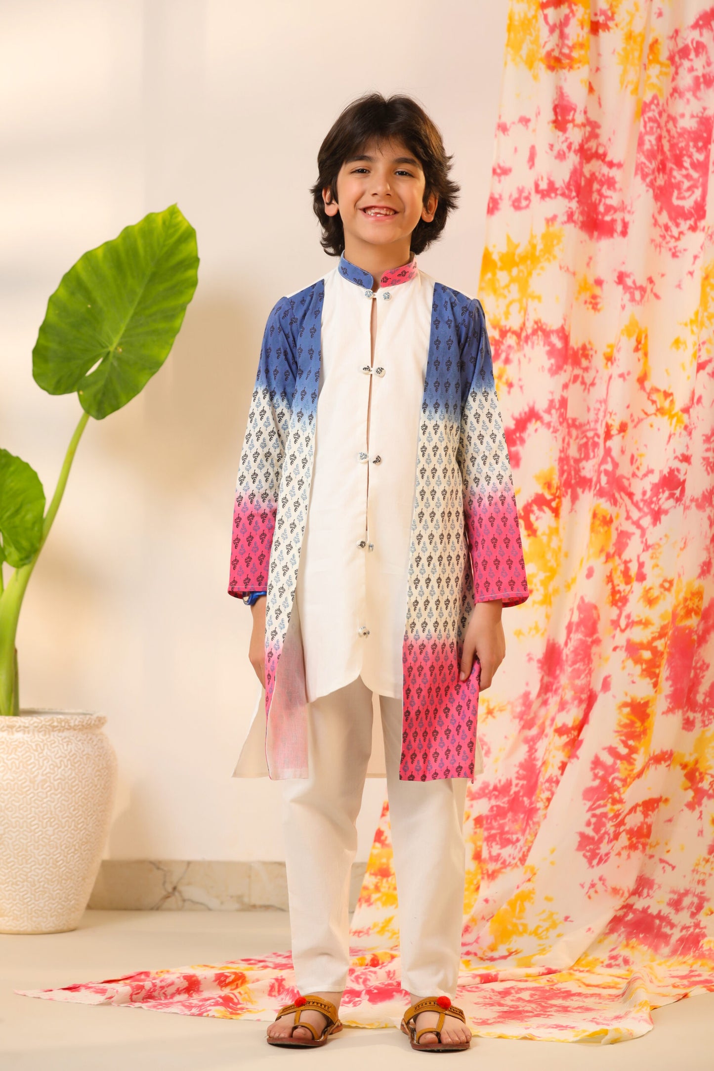 Boy Ombre Serwani Kurta Set - Blue