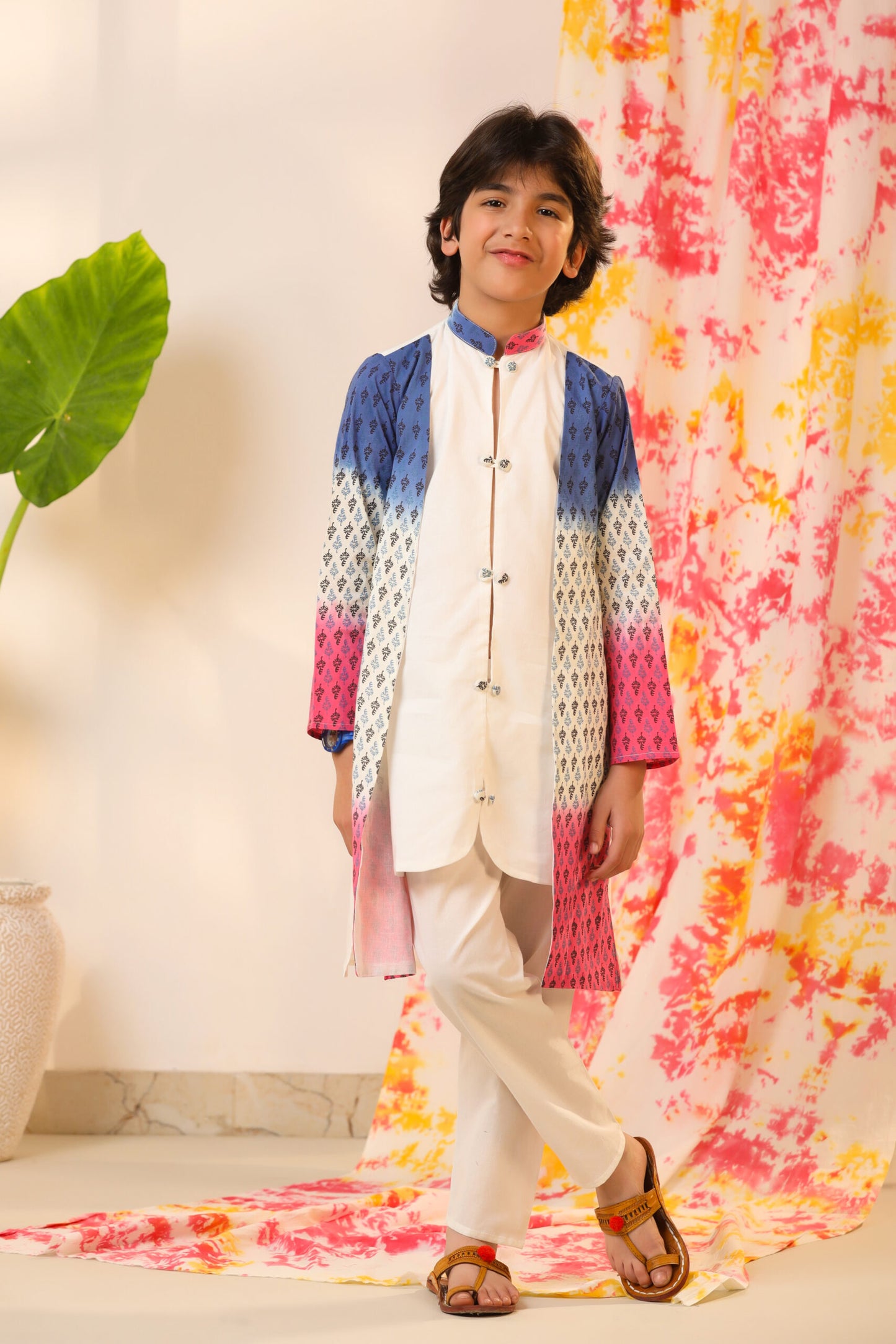 Boy Ombre Serwani Kurta Set - Blue