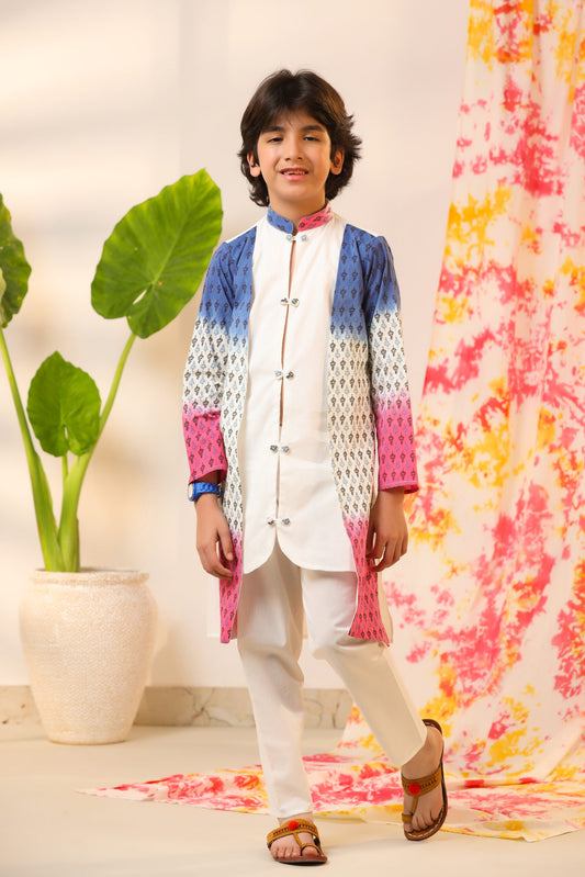 Boy Ombre Serwani Kurta Set - Blue