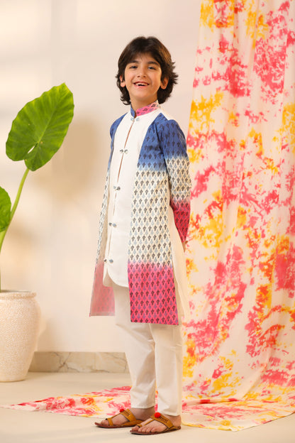 Boy Ombre Serwani Kurta Set - Blue