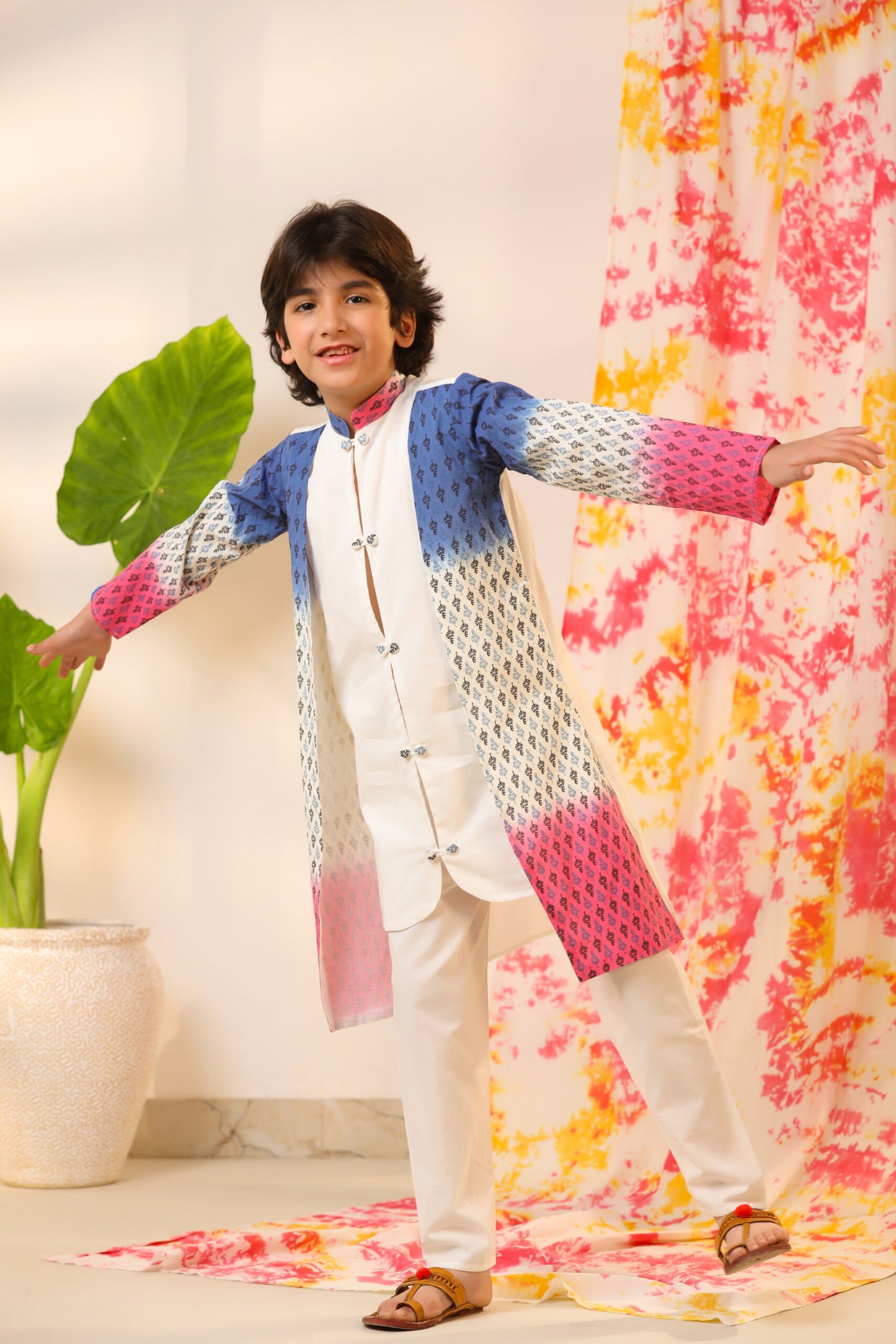 Boy Ombre Serwani Kurta Set - Blue