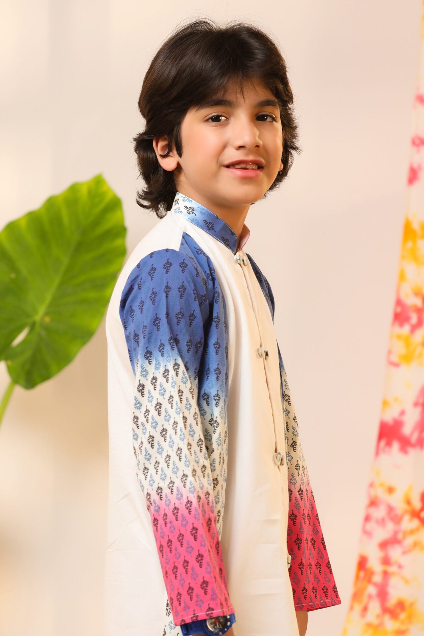 Boy Ombre Serwani Kurta Set - Blue