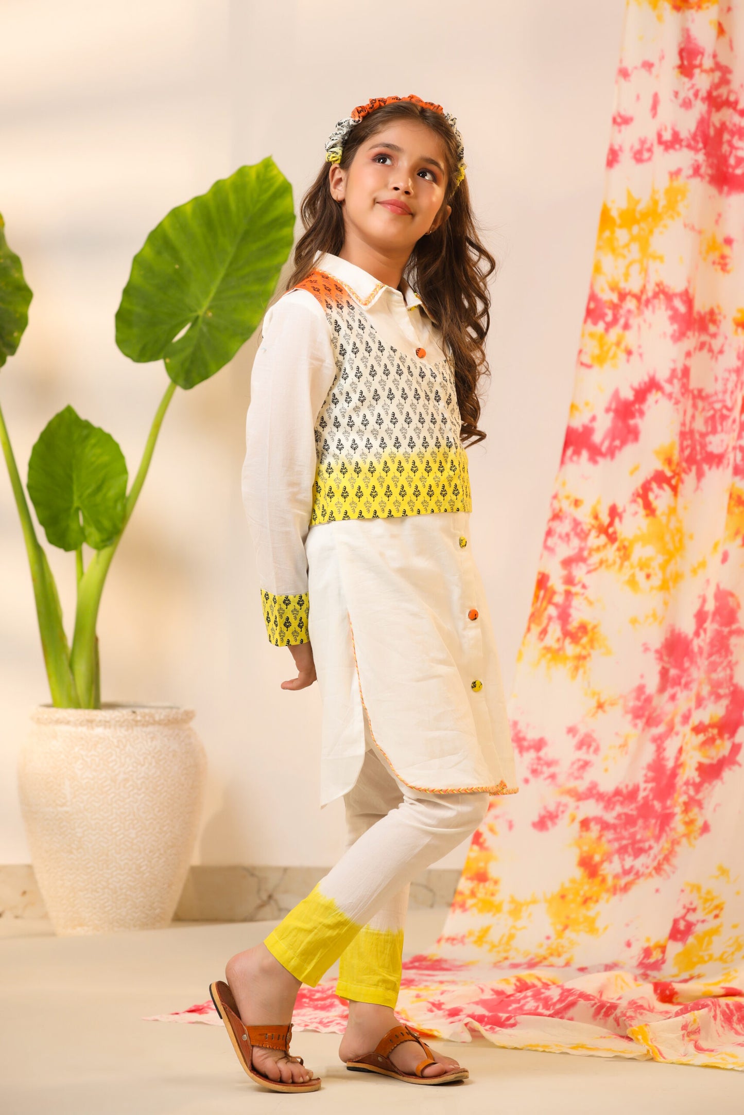 Girl Ombre Kurta Set-White