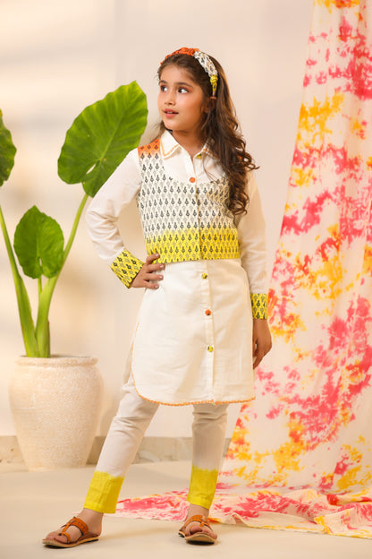 Girl Ombre Kurta Set-White