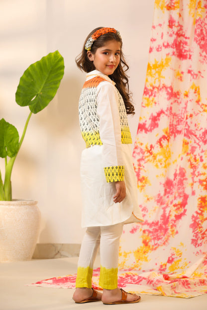 Girl Ombre Kurta Set-White