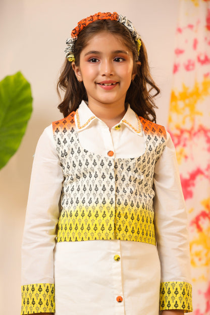 Girl Ombre Kurta Set-White