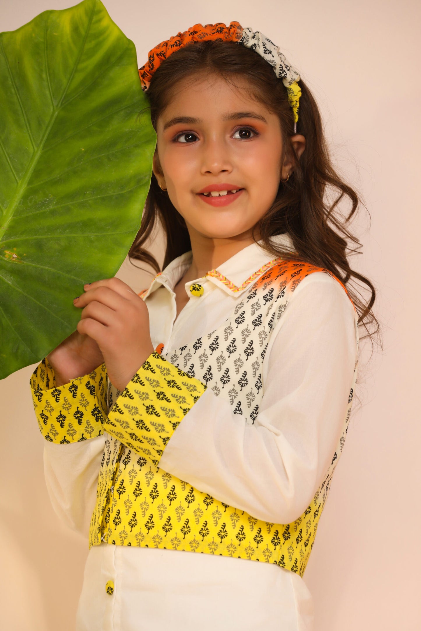 Girl Ombre Kurta Set-White