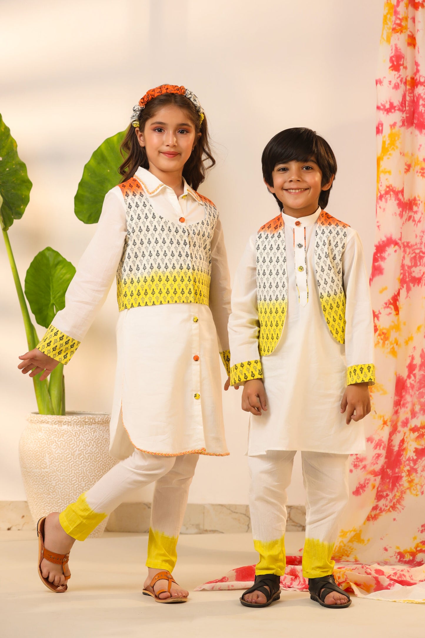 Girl Ombre Kurta Set-White