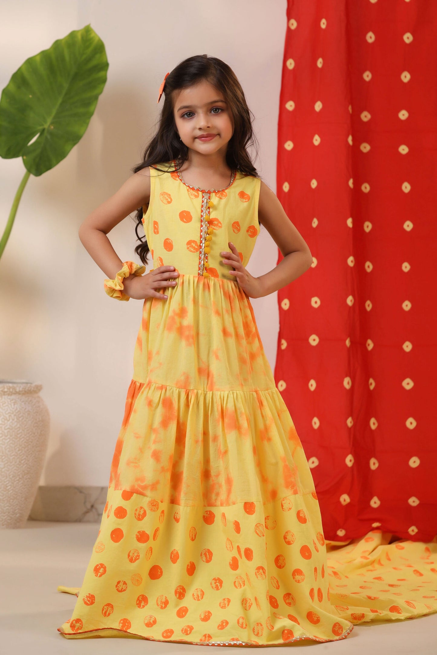 Girl Tie and Dye Frock Dress-Yellow