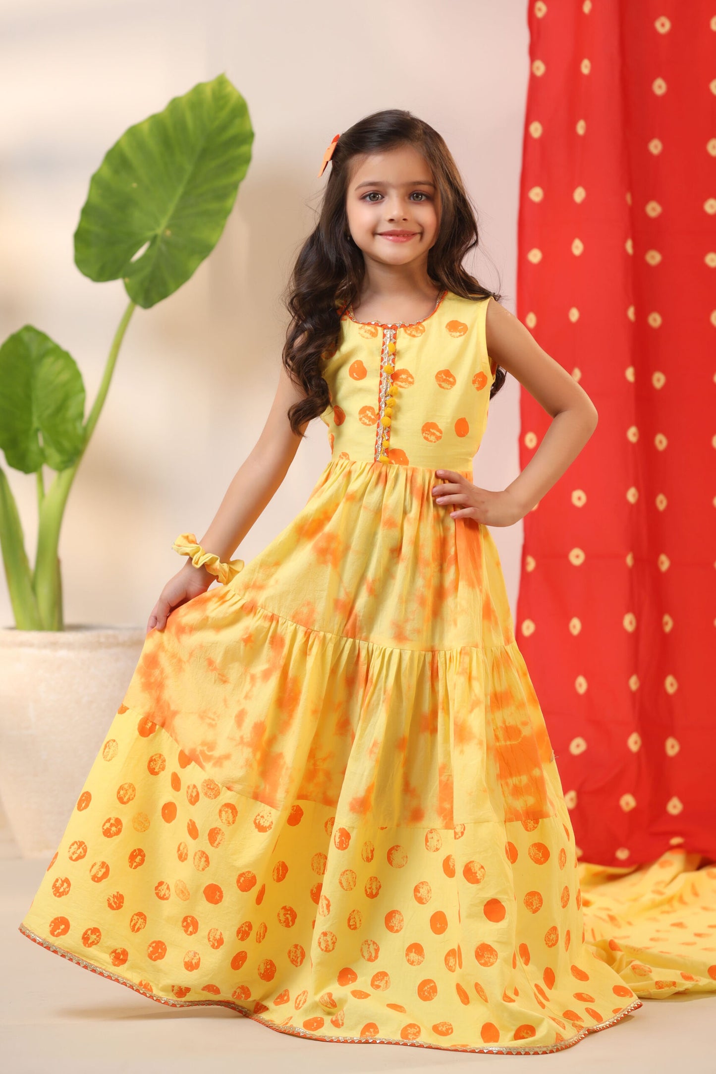 Girl Tie and Dye Frock Dress-Yellow