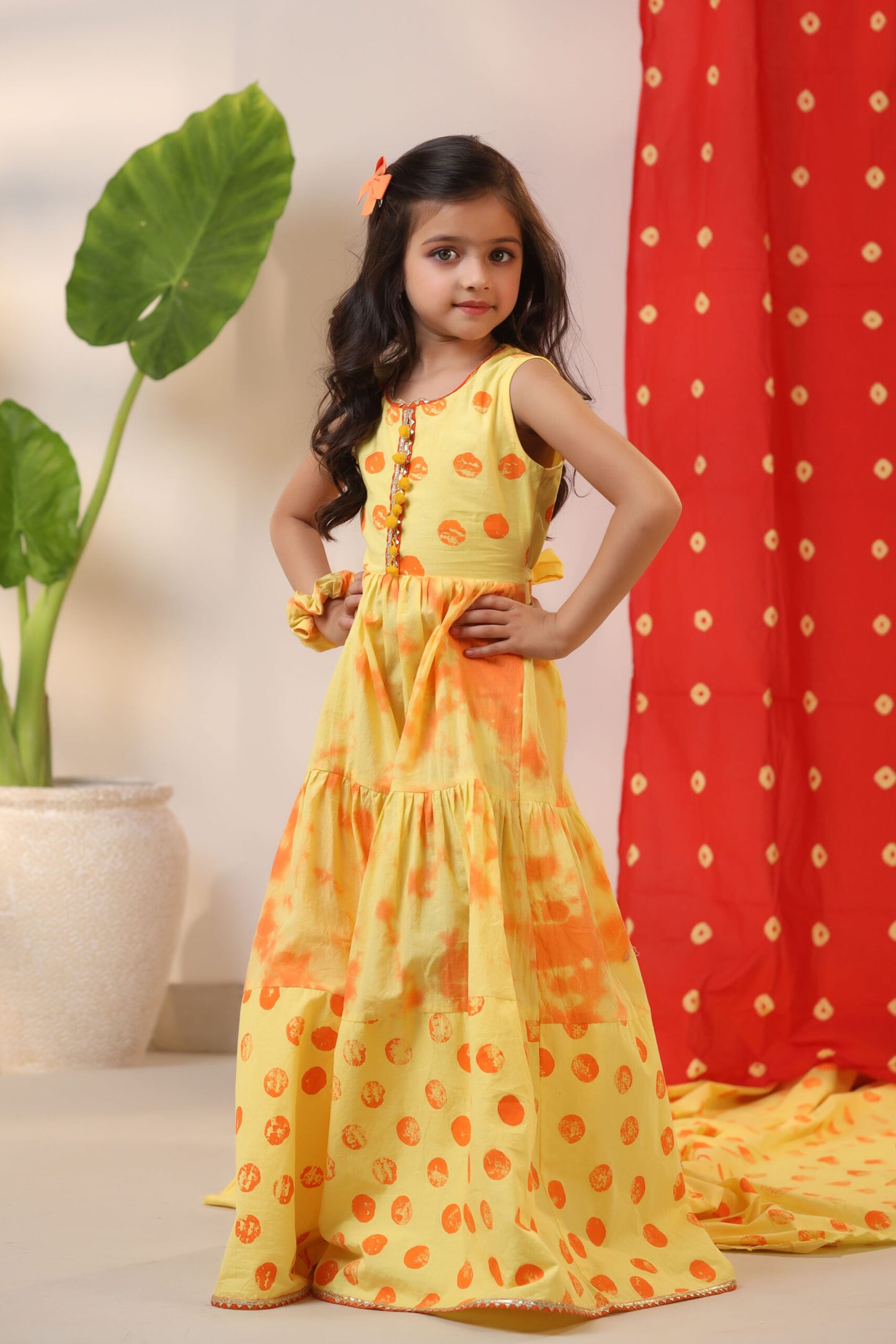 Girl Tie and Dye Frock Dress-Yellow