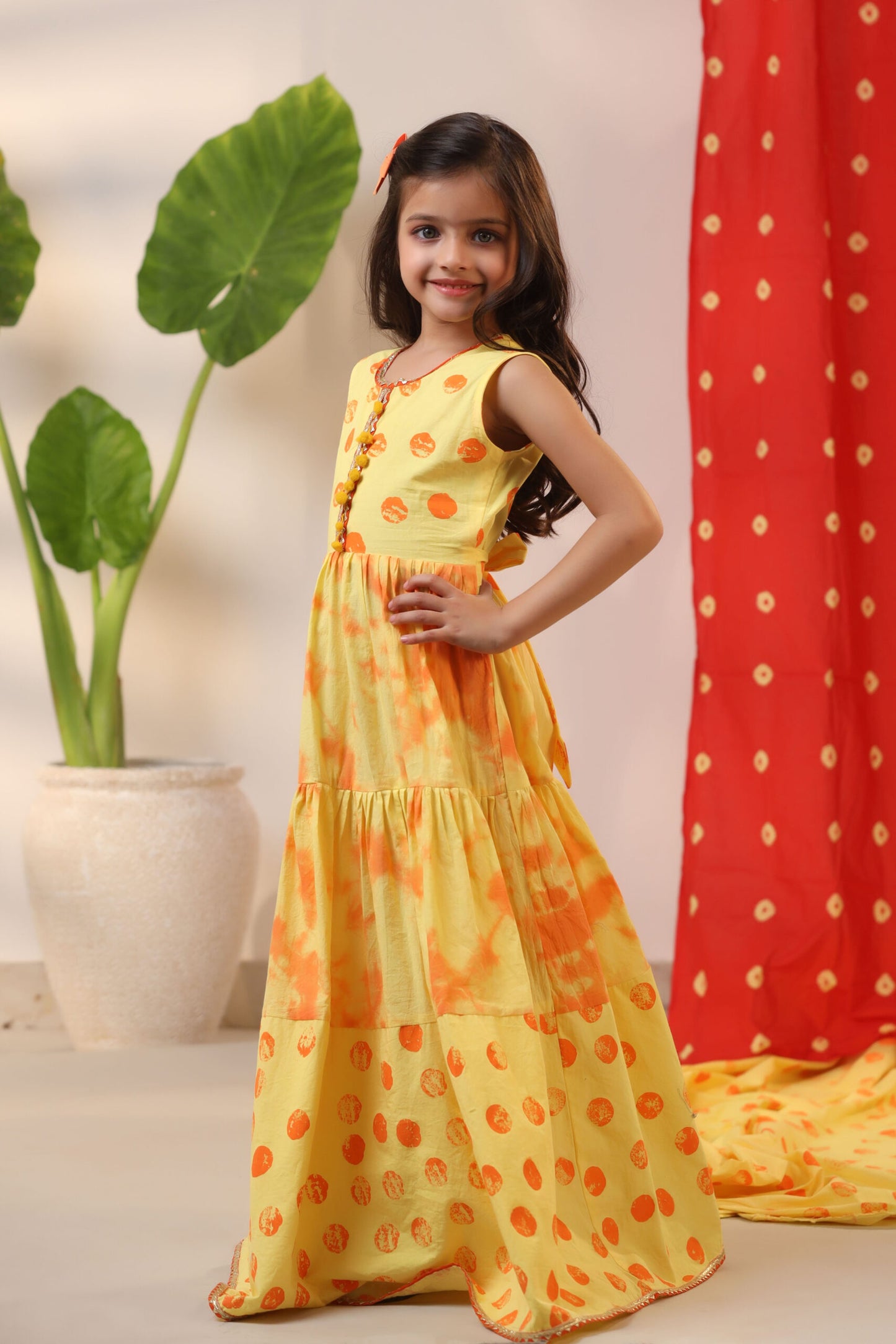 Girl Tie and Dye Frock Dress-Yellow