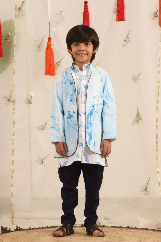 Boy Marble Print 3 pc Jacket Set - Blue