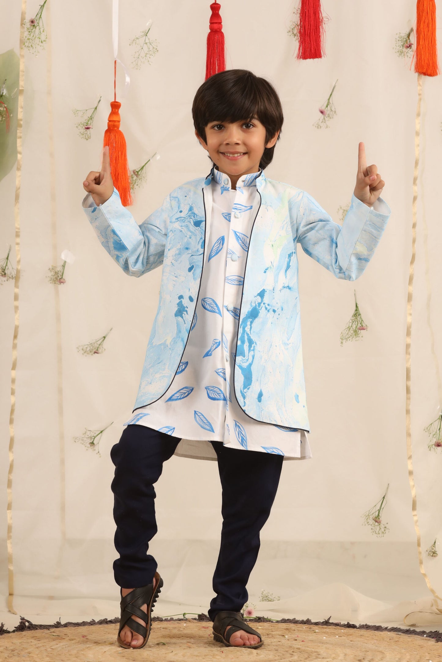 Boy Marble Print 3 pc Jacket Set - Blue