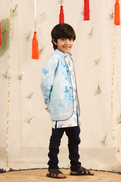 Boy Marble Print 3 pc Jacket Set - Blue