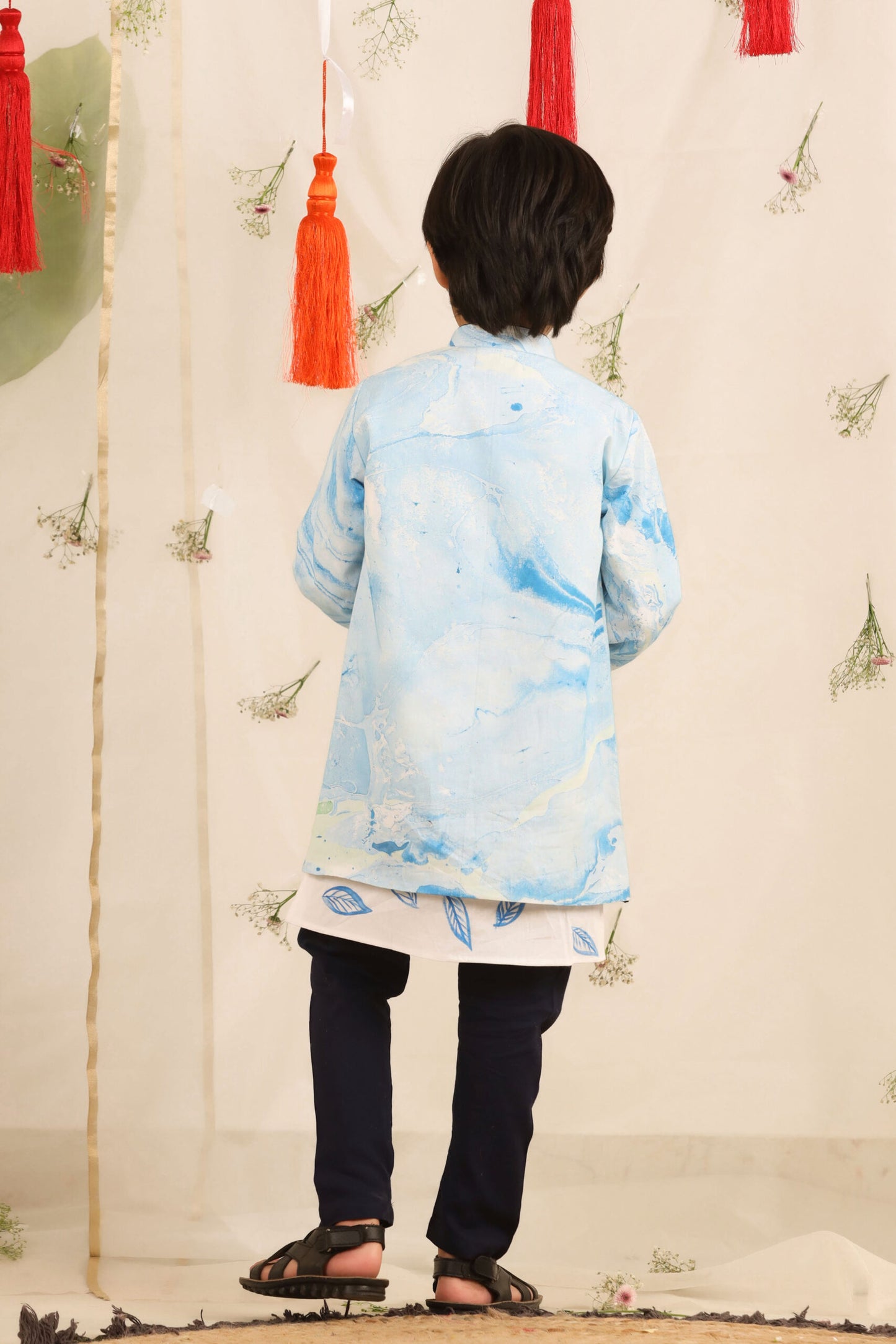 Boy Marble Print 3 pc Jacket Set - Blue